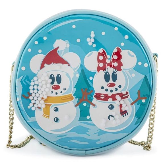 Loungefly Disney Snowman Mickey & Minnie Snow Globe Winter Crossbody NIP - Picture 1 of 11